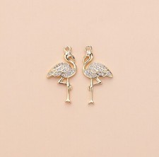 4pcs CZ Paved Flamingo Charm,Cubic Zirconia Bird Pendant, Zircon Animal Charms