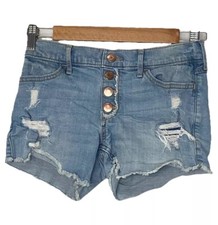 Abercrombie Kids Girls button fly shorts light wash distressed cutoff size 11/12