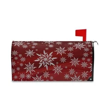 Christmas Sliver Snowflake Red Mailbox Cover Standard Size Happy New Year Win...