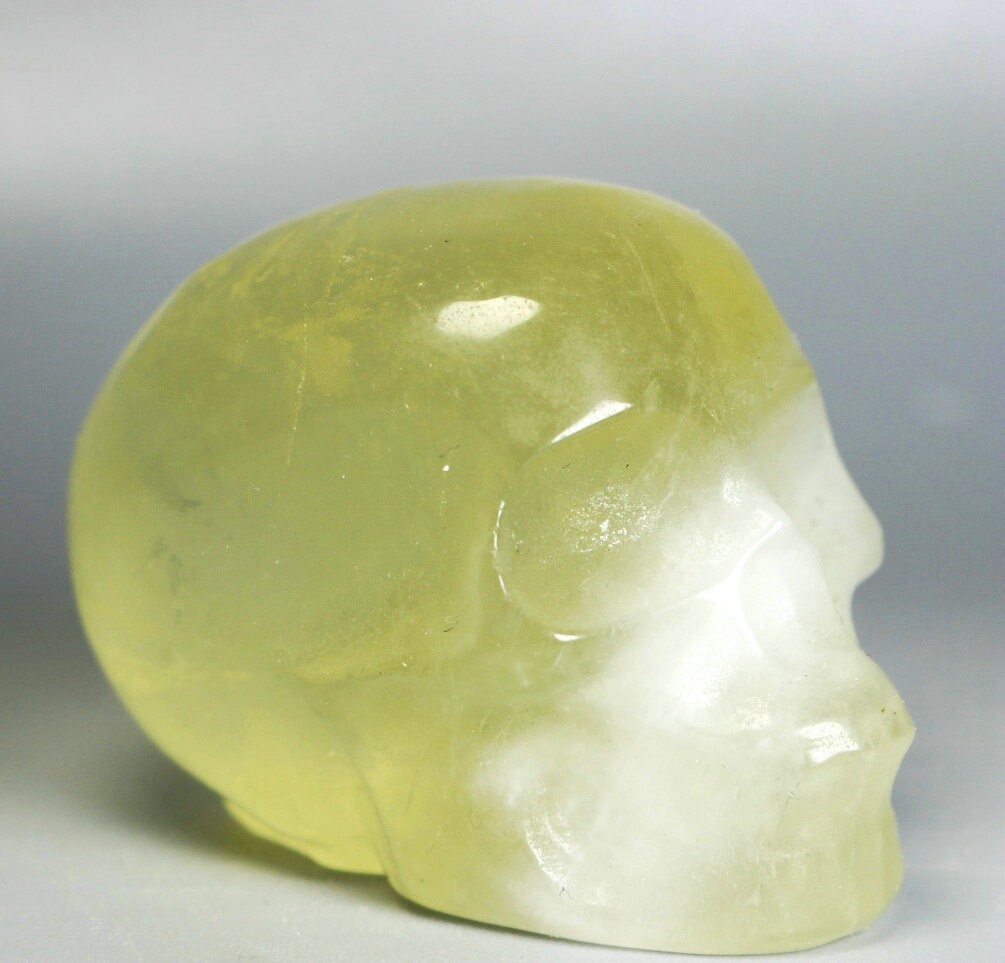 Natural Yellow Citrine Quartz Crystal Stone Carved Skull Mineral Specimen