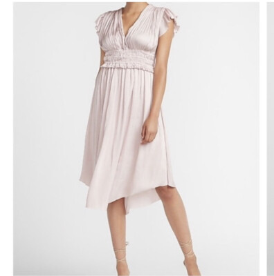 Express Mauve Satin Short Sleeve Pleated Midi Dress Size M | eBay