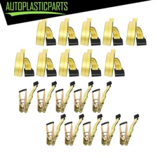 Ratchet Tie Down Straps With Flat Hooks Yellow 2" x 30' For Flatbed Truck 10 Pcs