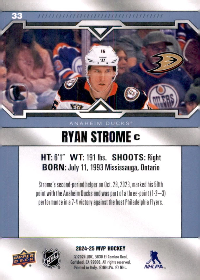 2024-25 Upper Deck MVP #33 Ryan Strome - Image 2 of 2