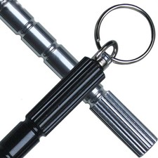 Buchner Kubotan Palmstick gerillt poliert Aluminium unten flach m. Schlüsselring