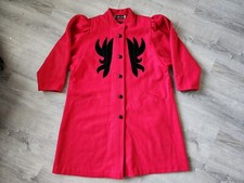 Vintage Komitor Red Wool Long Coat W/ Velour Applique Design Size 26w