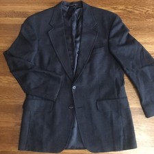 Lands End Worsted Wool Mens Blazer 40R herringbone Slate Blue heritage Classic