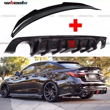 Carbon Fiber Rear Bumper Diffuser & Rear Spoiler Fits for 2014-2017 Infiniti Q50