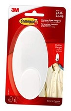 Large, White, 1-Hanger, 2-Strips, Organize Damage-Free 1 Hook Clothes Hanger