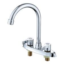 Brass Double Hole Kitchen Faucet Hot Cold Rotary Basin Sink Mixer Tap