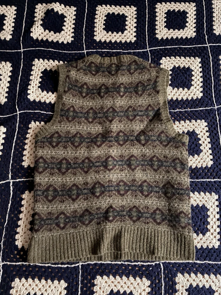 Chaleco Suéter de Lana de Cordero Polo Ralph Lauren De Colección Para Hombres Pequeño Verde Fair Isle Foto 2 de 2