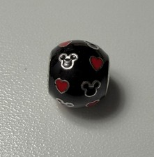 Disney Pandora Sterling Barrel Charm, Mickey & Hearts, Black Enamel, Authentic