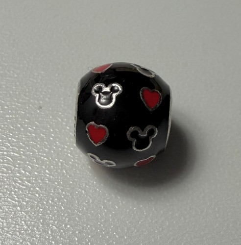 Disney Pandora Sterling Barrel Charm, Mickey & Hearts, Black Enamel, Authentic