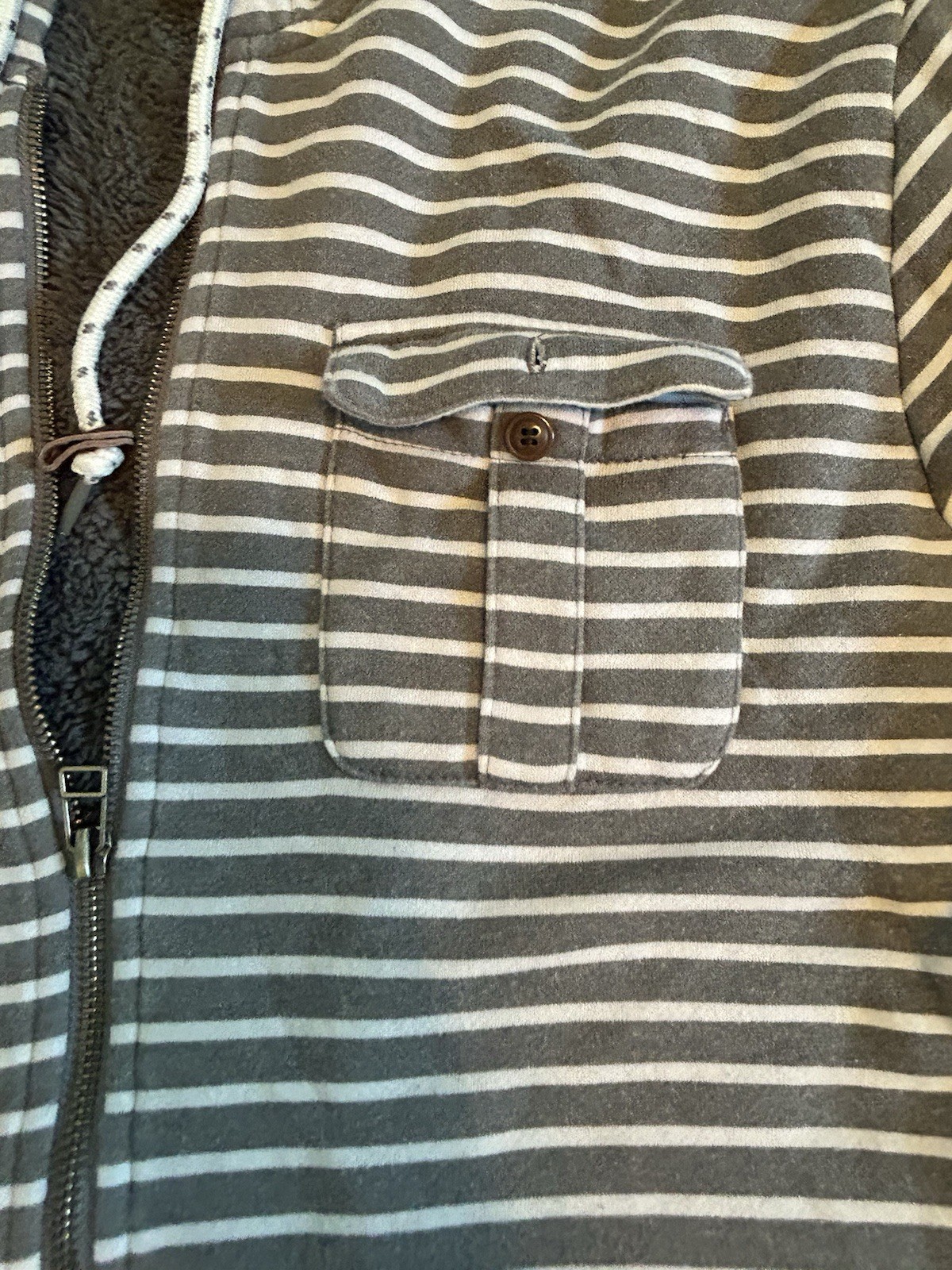 O’Neill Hoodie Mens Medium Gray Striped Full Zip Sherpa Lined Surf Skate Y2K image 4