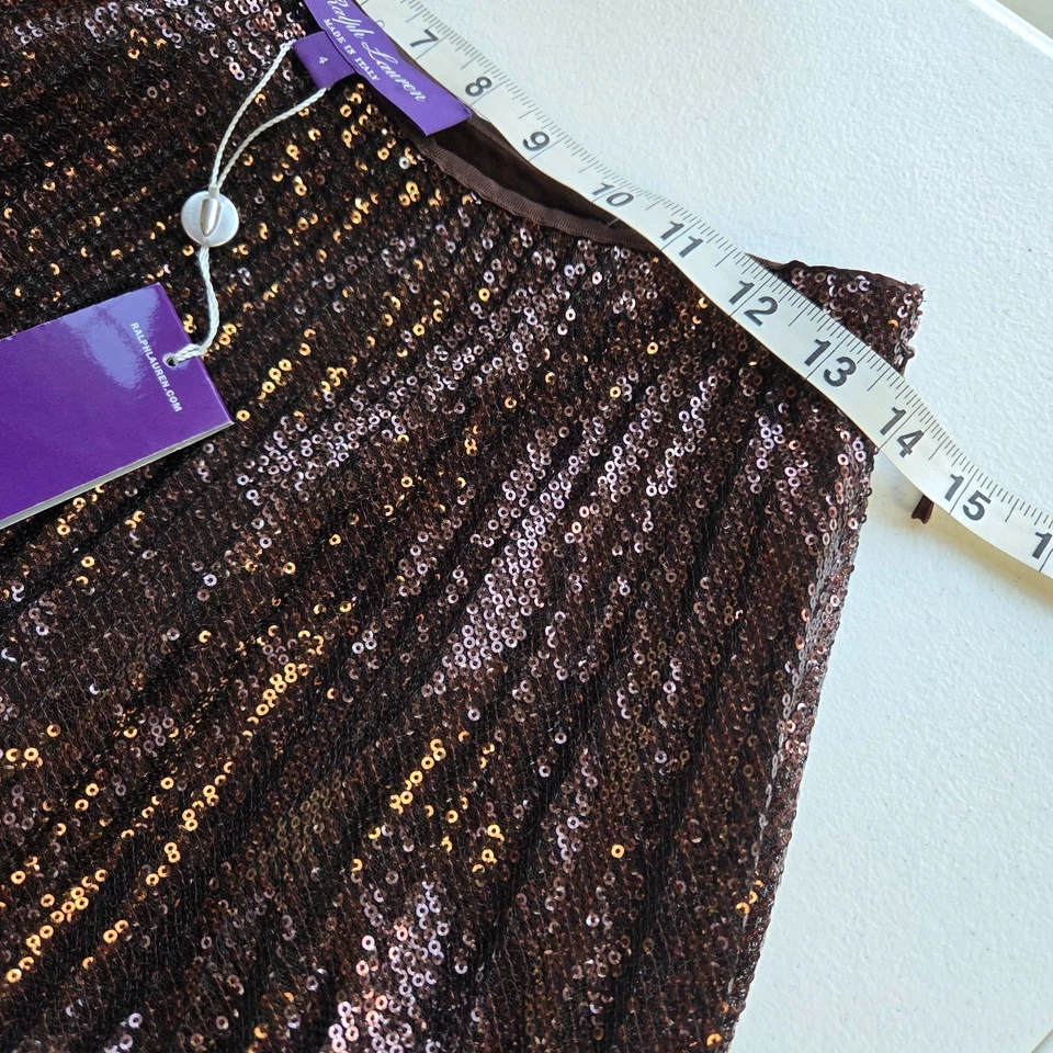 Falda midi Ralph Lauren etiqueta púrpura marrón lentejuelas tul para mujer talla 4 nueva con etiquetas $2790 Foto 2 de 4