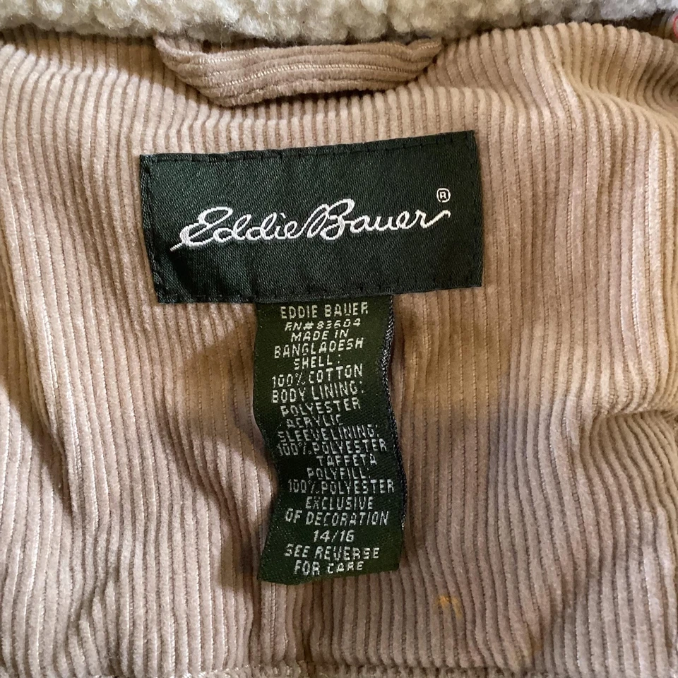 Chaqueta Eddie Bauer Para Hombres Grande Tostado Pana Sherpa Forrada Frente a Presión Abrigo de Granero Foto 4 de 4