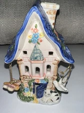 Vintage Old Country Ceramic Tea Light Candle Garden Cat Cottage Summer House 
