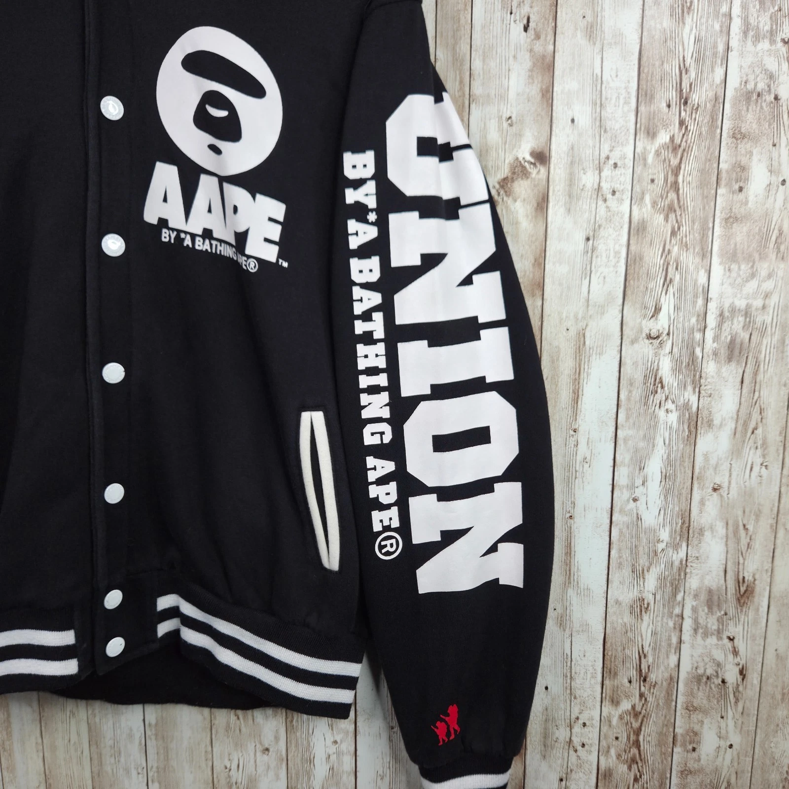 Aape by Bathing Ape Button Snap Hooded Hooded Varsity Jacket Black Youth Size XL image 5