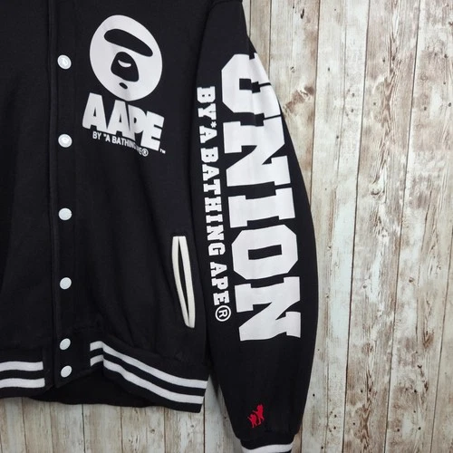 Aape by Bathing Ape Button Snap Hooded Hooded Varsity Jacket Black Youth Size XL image 5