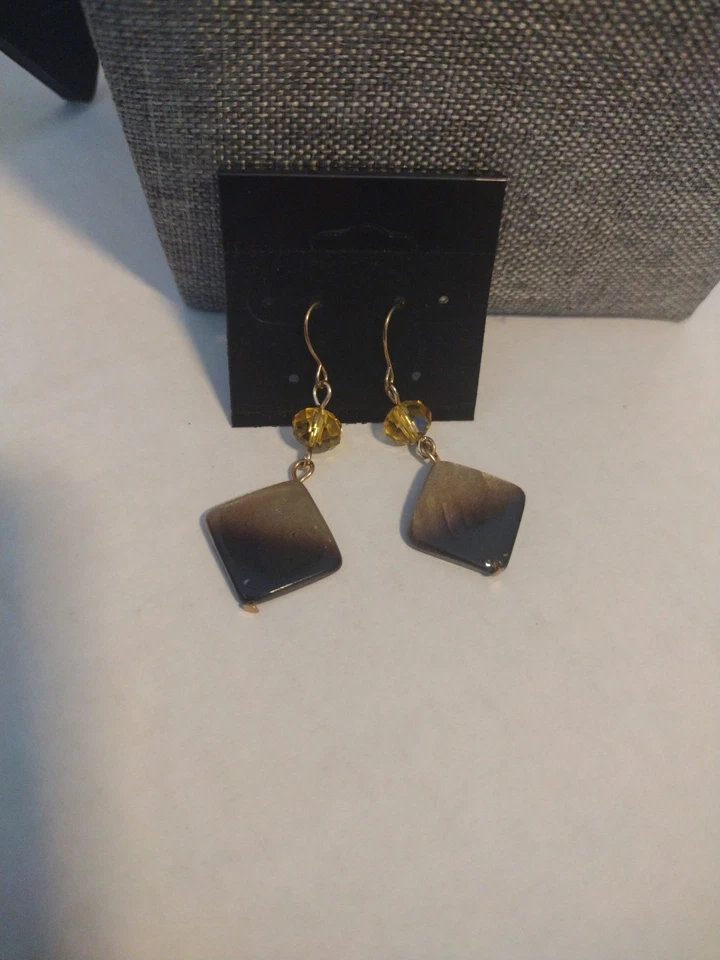 Коричневый камень и янтарь стекла бисером 3 многожильный ожерелье и серьги комплект - Изображение 4 из 4