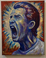 MALE PORTRAIT OIL█PAINTING REALIST ART█SIGNED VINTAGE ORIGINAL OUTSIDER SCREAM A