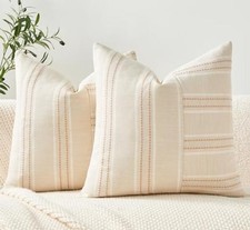 Throw Pillow Covers Set of 2 18x18 Inch Striped 18" x 18" Pack of 2 Khaki