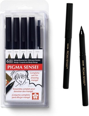 Sakura Pigma Sensei Manga Drawing Kit - Archival Black Ink Pens with - 6 Pack
