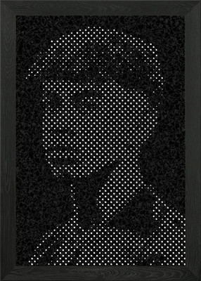 Gepunktetes Portrait auf strukturiertem schwarzem B gerahmtes Wandbild Poster Leinwanddruck Bild