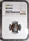 NGC MS-64 BN 1918-D Lincoln Cent, Beautifully Toned specimen!