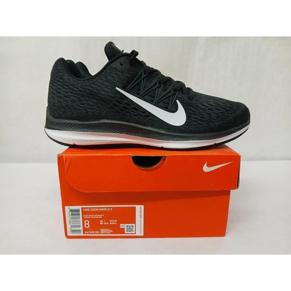 Nike Zoom Winflo 5 Men's Black White Running Shoes Sneakers Size 8 AA7406-001 - Image 2 of 4