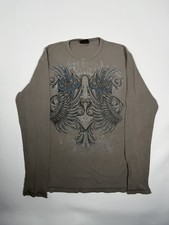 MMA Elite Vintage Shirt Men Grey Thermal, Y2K Grunge Goth, Tribal Wing
