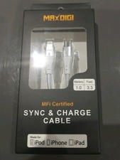 MaxDIGI IPOD,IPHONE,IPAD SYNC&CHARGE CABLE 1M 3.3Ft. MFI certified to USB C BNIB