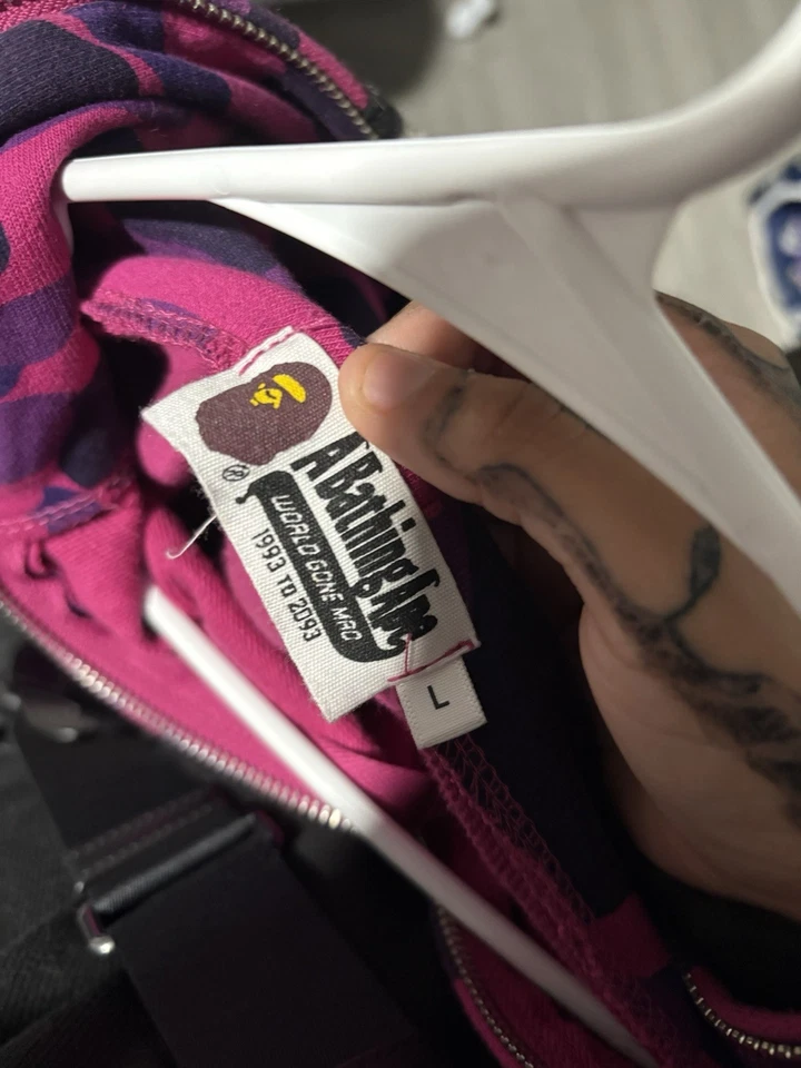 Sudadera con Capucha Bathing Ape Bape Púrpura Camuflada Cremallera Completa Tiburón Talla Grande Foto 3 de 4