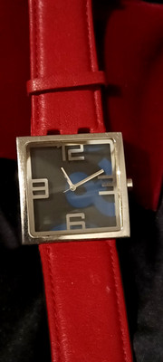 D&G TIME (Dolce & Gabbana) Retro Square Case Red Strap Quartz Watch - VGC/working