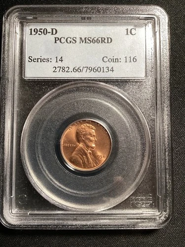 Beautiful High Grade 1950-D Lincoln Cent.  PCGS GRADED MS66 RED