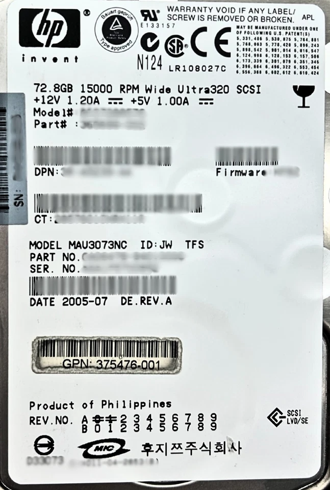 HP 72.8GB 15K RPM Ultra320 SCSI LFF 3.5" Hard Disk Drive 375476-001 360209-004 - Image 2 of 4