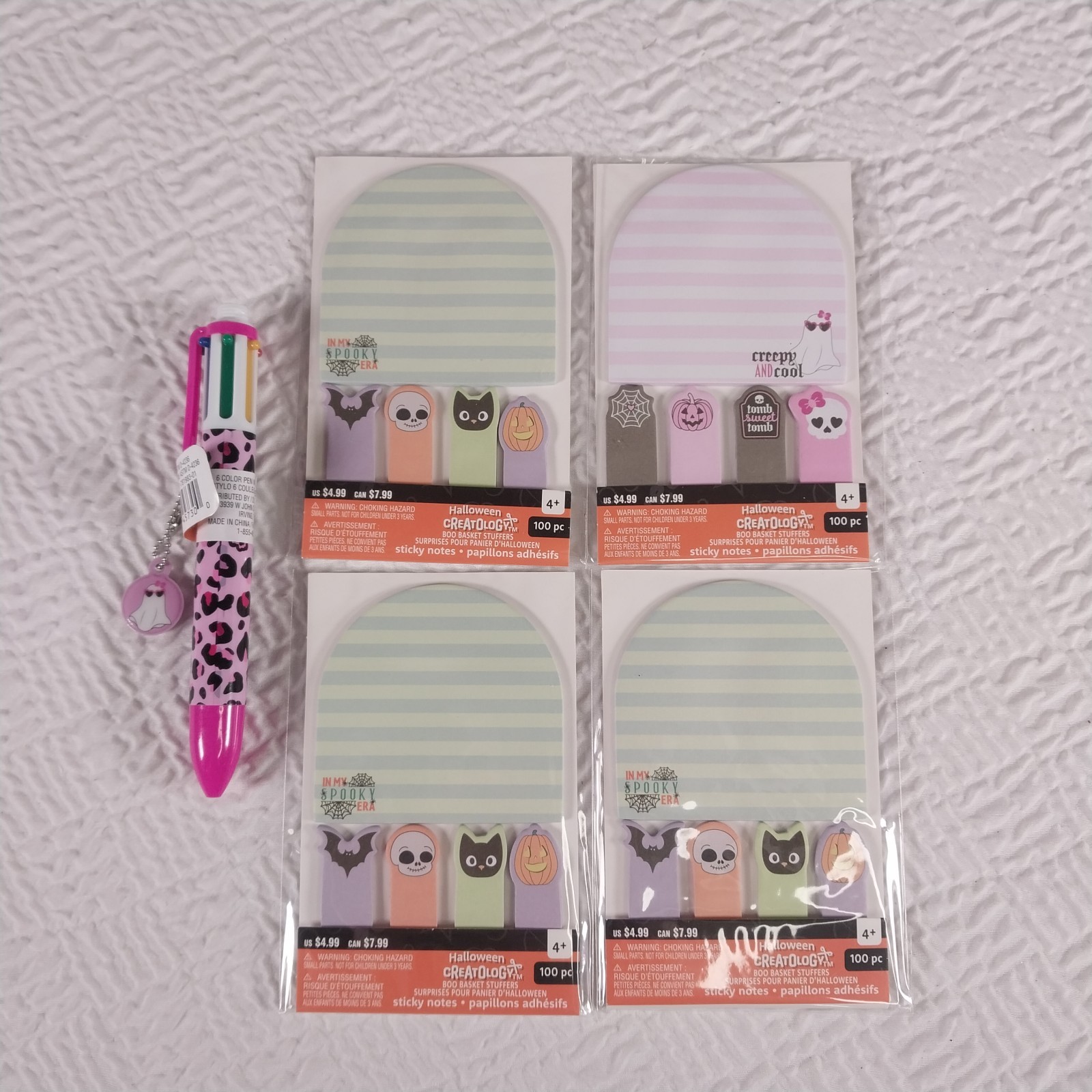 Halloween Sticky Notes Bundle x4 w/ Ghost Cheetah Print Pen
