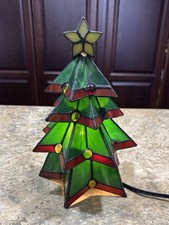 Vintage Elements Tiffany Style Stained Glass Christmas Tree Working Light Lamp