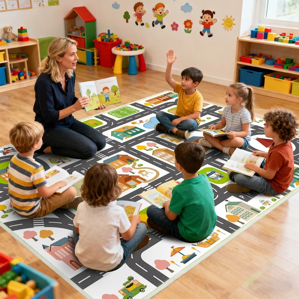 Alfombra para niños alfombra de coche, alfombra para niños Paly, alfombra para niños 31"x 47" con carreteras, lavable antideslizante Foto 3 de 4