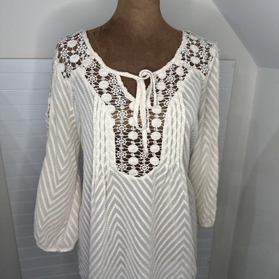 BILA Lace Elegant High Quality Sheer Champagne Blouse Size Medium Flowing