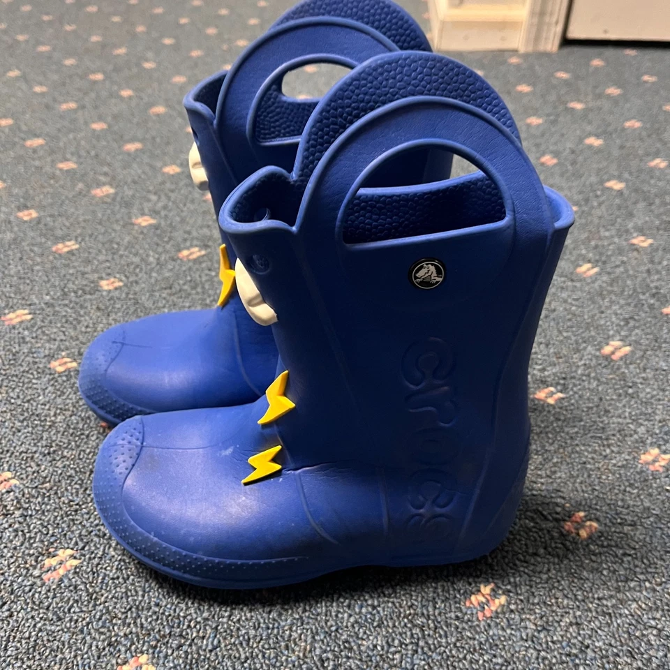 Crocs Bota de Lluvia Manija Iluminación Niños US J2 Azul Perno Medio Pantorrilla Pull On Unisex Foto 2 de 4