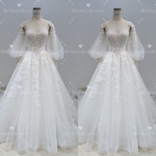 Elegant Wedding Dresses with Detachable Sleeves White Ivory Tulle Bridal Gowns