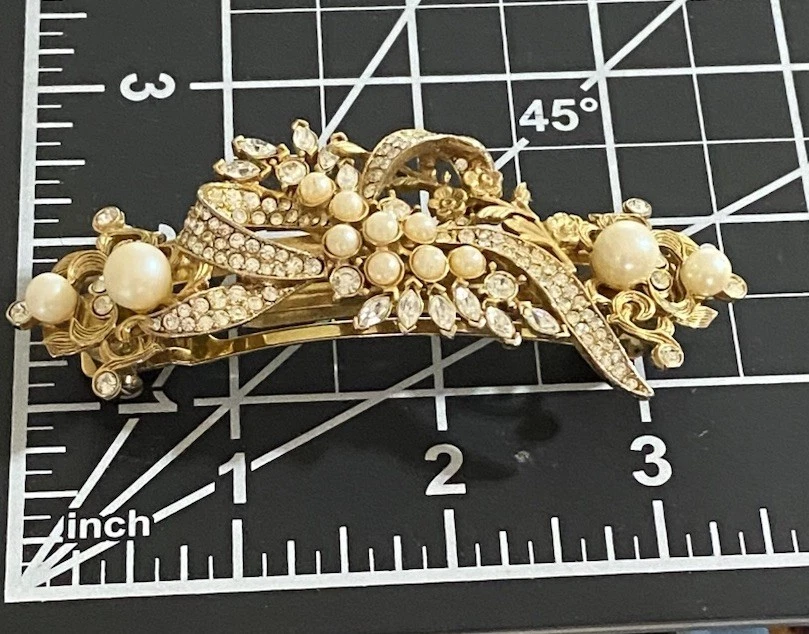 Kirks Folly Gold, Rhinestone, and Pearl Hair Clip VTG Kirk main image 3