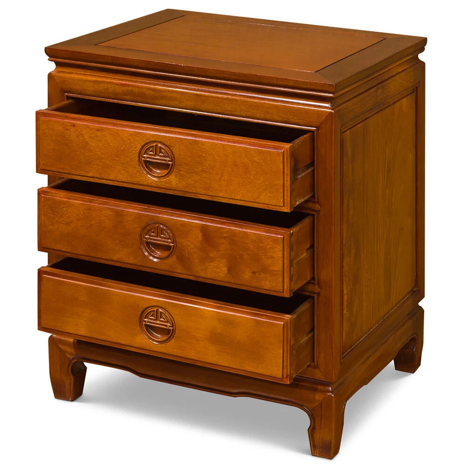 Vendedor de EE. UU. - Mesita de noche china de diseño de longevidad con acabado natural de palo de rosa Foto 2 de 4