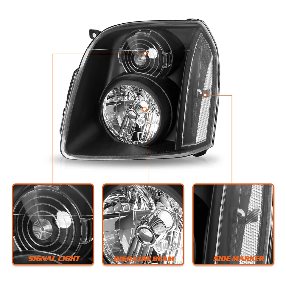 Conjunto de faros transparentes negros L+R para GMC Yukon XL 1500 2500 2007-2014 Denali Foto 3 de 4