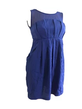 BLUE GRECIAN TULIP PLEAT DRAPE MINI PARTY DRESS UK 8 EU 36 US 4 SMALL BNWT