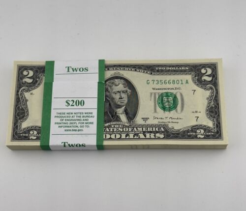 2017-A Uncirculated 100 Two Dollar Bills $2 Sequential Note FRN Bundle BEP 🔥🔥