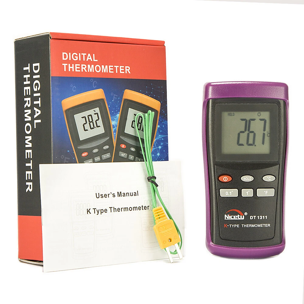 Digital K-type Thermometer W 1 Sensor Wire Probe for HVAC Industrial Use DT1311