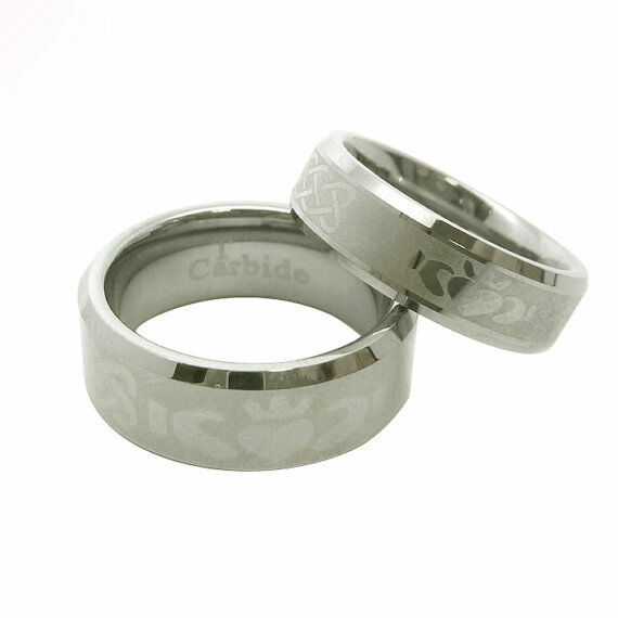 His Hers 8/6mm Tungsten Carbide CLADDAGH Wedding Band Ring Set