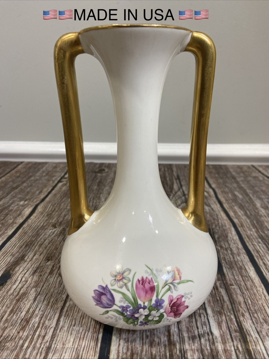 1920 TAC Trenton Pottery Company Art Deco Gold Handle Flora Vase 7