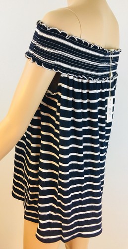 Top Max Studio Hombro Descubierto Mujer Talla-XS Blanco y Negro Rayas Elastizado NUEVO $68 - Imagen 5 de 9